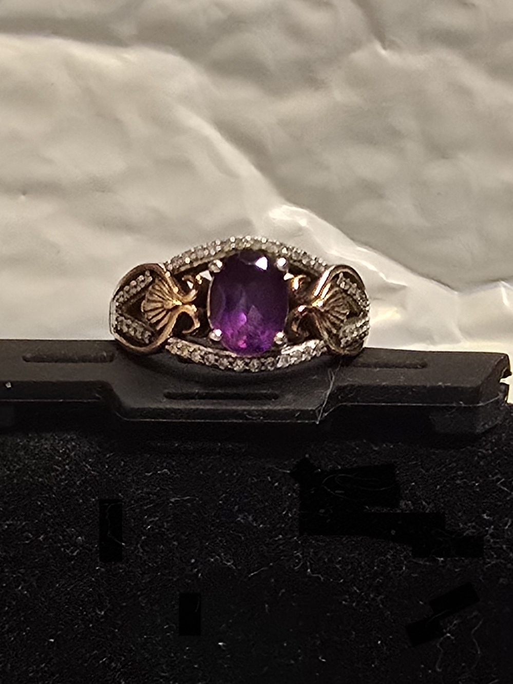 Zales Gold and Purple Oval Amethyst Floral Ring